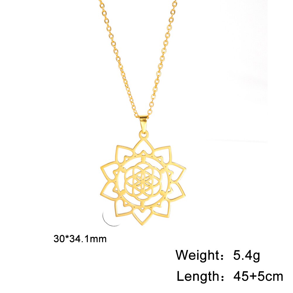 Skyrim – collier avec fleur de vie pour femmes, chaîne de cou en acier inoxydable, amulette, motif géométrique, Mandala, bijoux: Style A-Gold Color