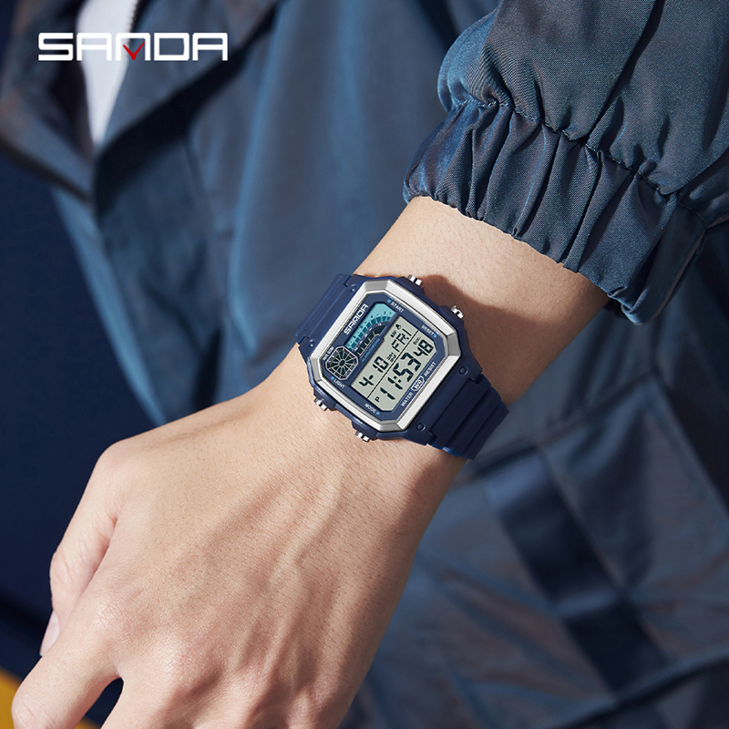 SANDA Outdoor Sport Elektronische Chronograph Uhr Männer Multifunktions Uhren Wecker Chrono Wasserdichte LED Digital armbanduhr