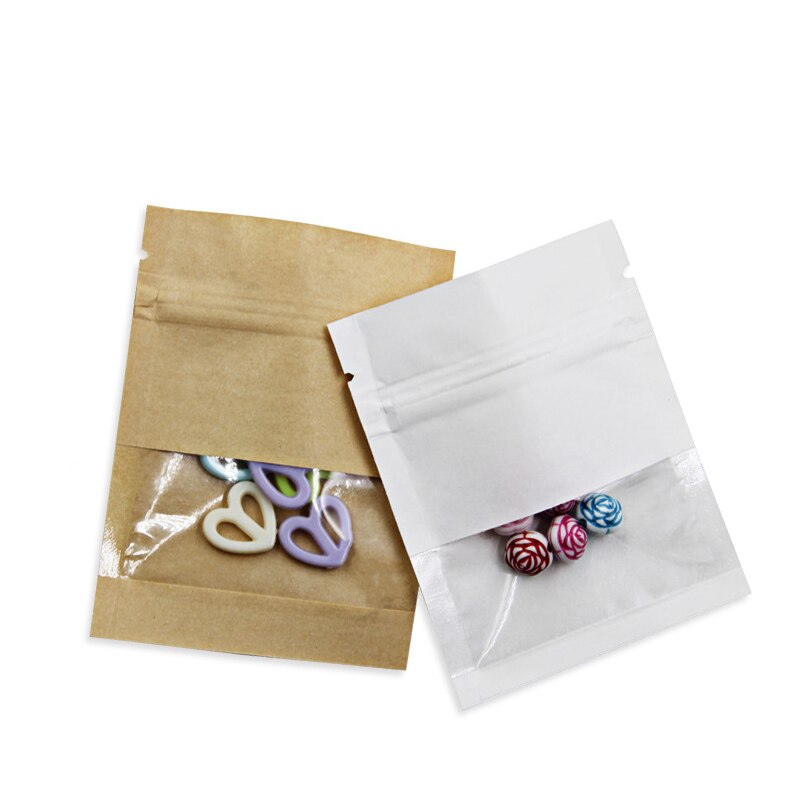 20Pcs Brown Kraft Paper Bag Window Zip lock Empty Dried Food Fruit package Self Sealing Zipper Stand up Bags