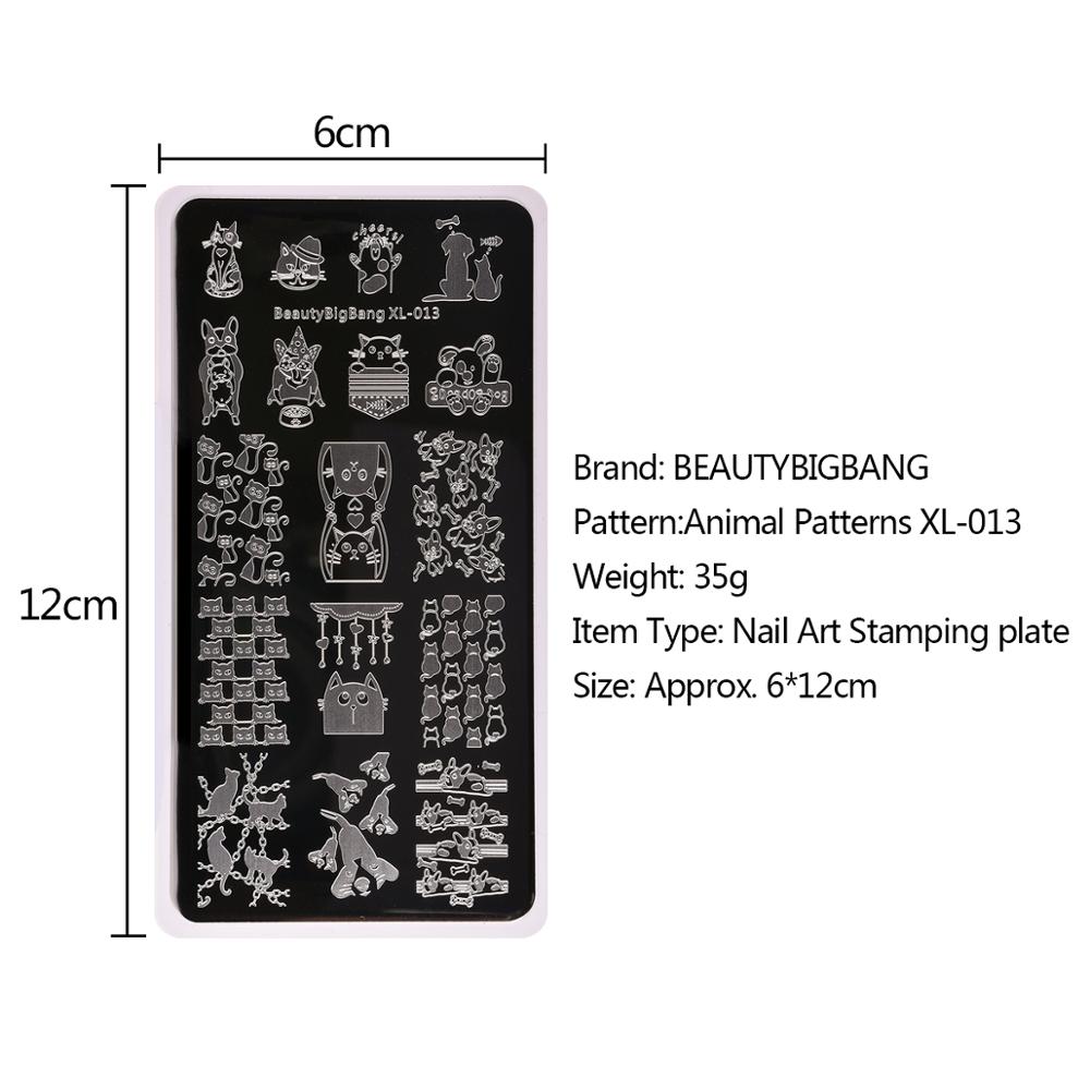 BeautyBigBang ongle gabarit plaque acier inoxydable mignon chat chien motif ongles estampage plaques Rectangle timbre pour ongles BBB XL-013