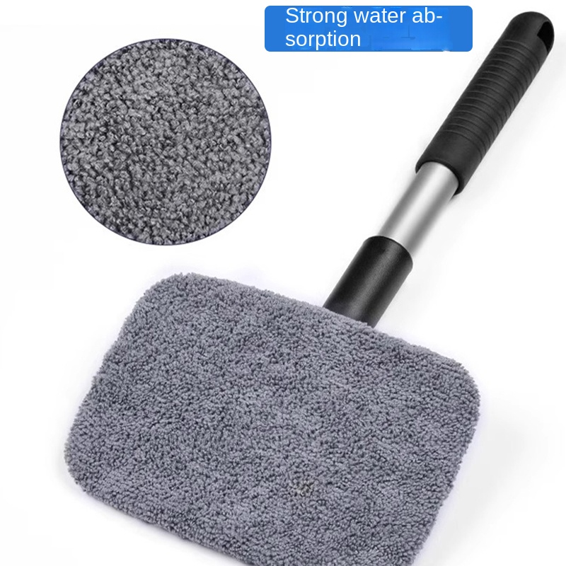 Kit de cepillo limpiador de ventanas de coche, herramienta de limpieza de parabrisas de microfibra, limpiaparabrisas de lavado de vidrio Interior de coche, almohadilla de tela reutilizable con mango largo