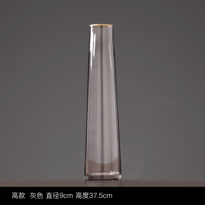Jarrón de cristal embellecedor dorado, maceta de flor hidropónica gris, arreglo Floral, jarrones Rosa transparente, decoración del hogar, accesorios modernos: Gray 9cm x 37.5cm
