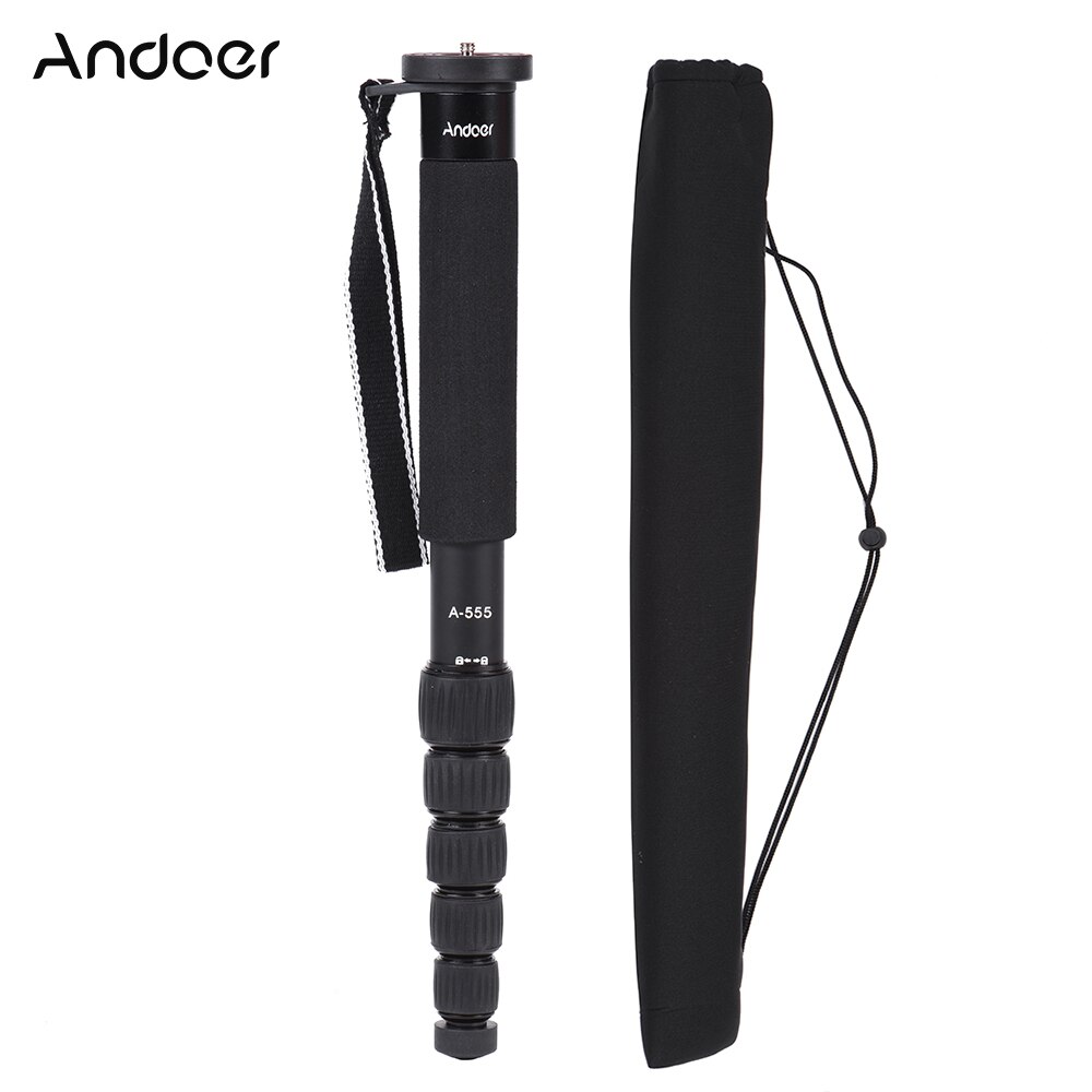 Andoer-trípode A-555 de 6 secciones para cámara, monopié compacto portátil de aleación de aluminio, palo Unipod para Nikon y Canon