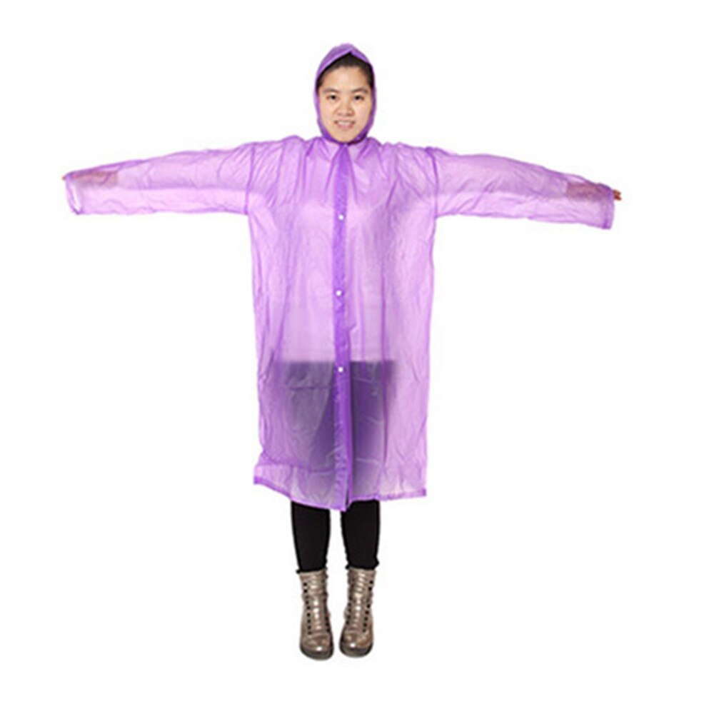 Gennemsigtig regnfrakke pvc vinyl vandtæt genbrug regnfrakke udendørs rejse bane hætteklædte poncho regnfrakker mænd kvinder regntøj: Lilla