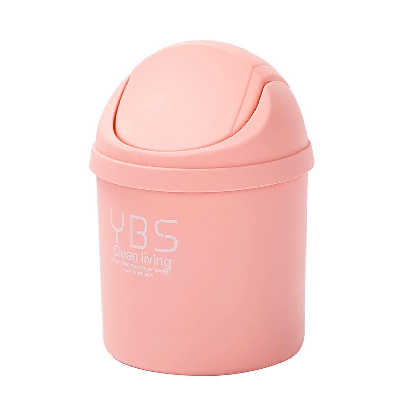 Mini papperskorg för skrivbord liten flip-top papperskorg hem vardagsrum med lock plast papperskorg: Rosa