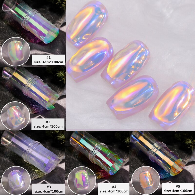 Papel de celofán para decoración de manicura, lámina de vidrio Aurora de 100CM, de tendencia de uñas coreanas, cubitos de hielo
