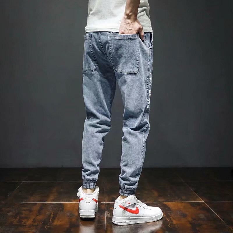 Blue Baggy Jeans Drawstring Waist Jeans Men Streetstyle Elastic-Pants-Mouth Kpop Clothes Hip Hop Harajuku S-5XL plus size