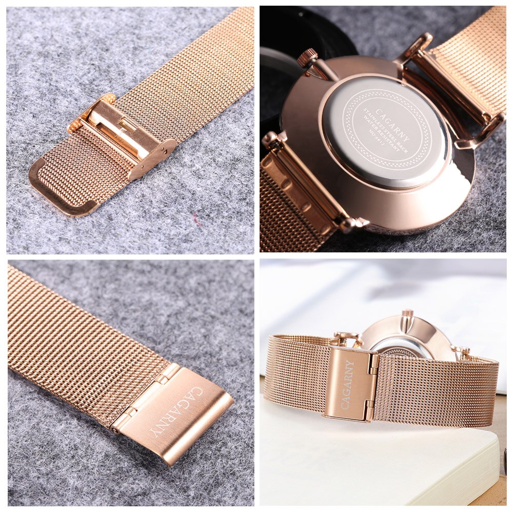 Cagarny Ultra-Dunne Horloge Mannen Vrouwen Rvs Mesh Band Rose Gold Horloges Lover &#39;S Koppels horloge