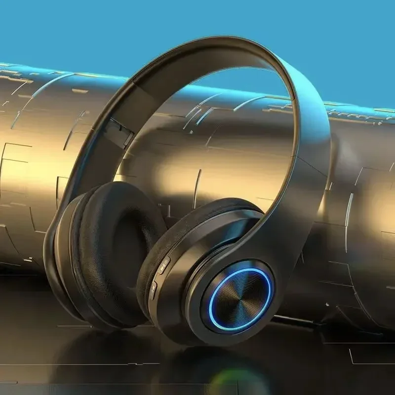 Fones de ouvido gamer blutooth som surround estéreo sem fio fone de ouvido usb com microfone luz colorida pc portátil fone de ouvido: Preto