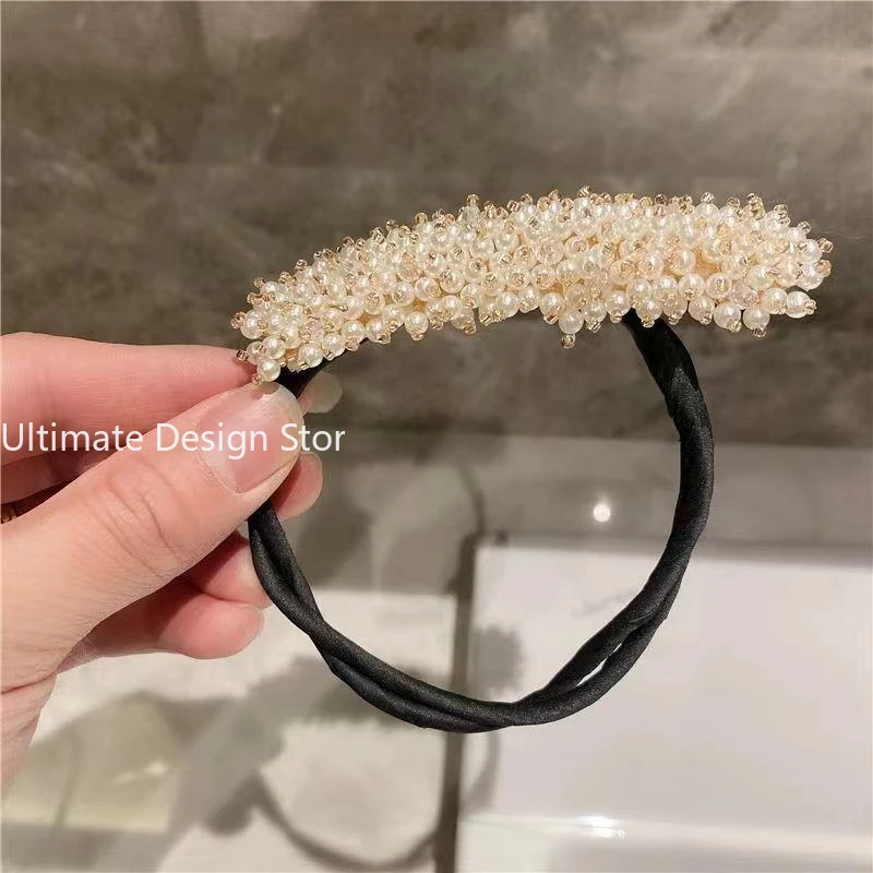 Diademas elegantes para hacer moños mágicos de cristal, horquillas con forma de Donut, bandas para el cabello a la para chicas y mujeres, diadema de peinado Diy, accesorios de herramientas: Gris claro