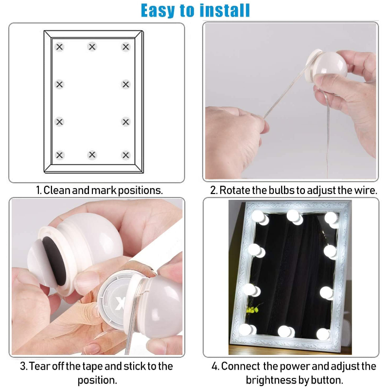 Make-Up Spiegel Led Gloeilampen Ijdelheid Verlichting Usb 12V Badkamer Kaptafel Verlichting Dimbaar Led Ijdelheid Licht Voor Spiegellicht