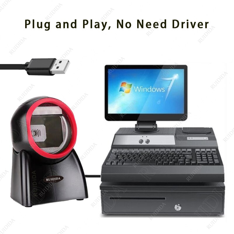 Platform Barcode Scanner 1D 2D Desktop Bar code Scanner Omnidirectional Hands-free Barcode Reader Kiosk Reader QR code PDF barra