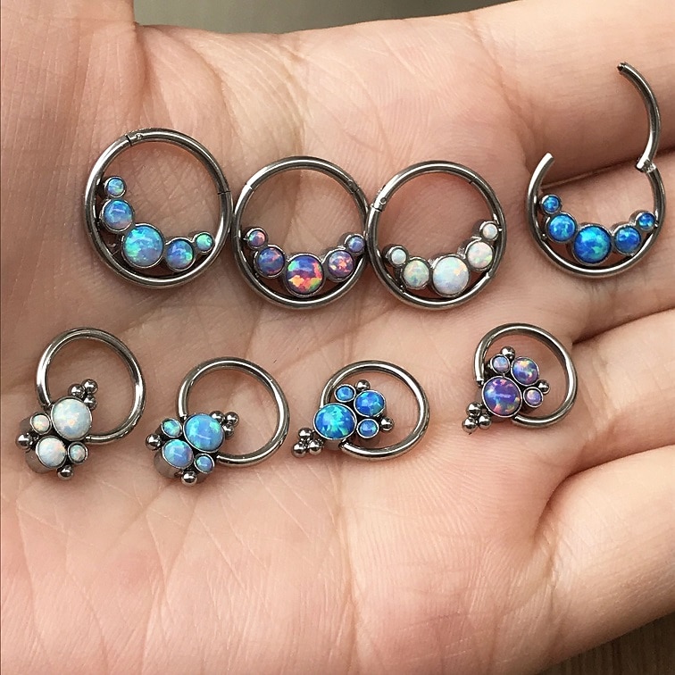 Edelstahl Opal Septum Clicker Band Ring Nase Labret Ohr Tragus Knorpel Daith Wendel Ohrring Zucht Karosserie durchbohren Schmuck