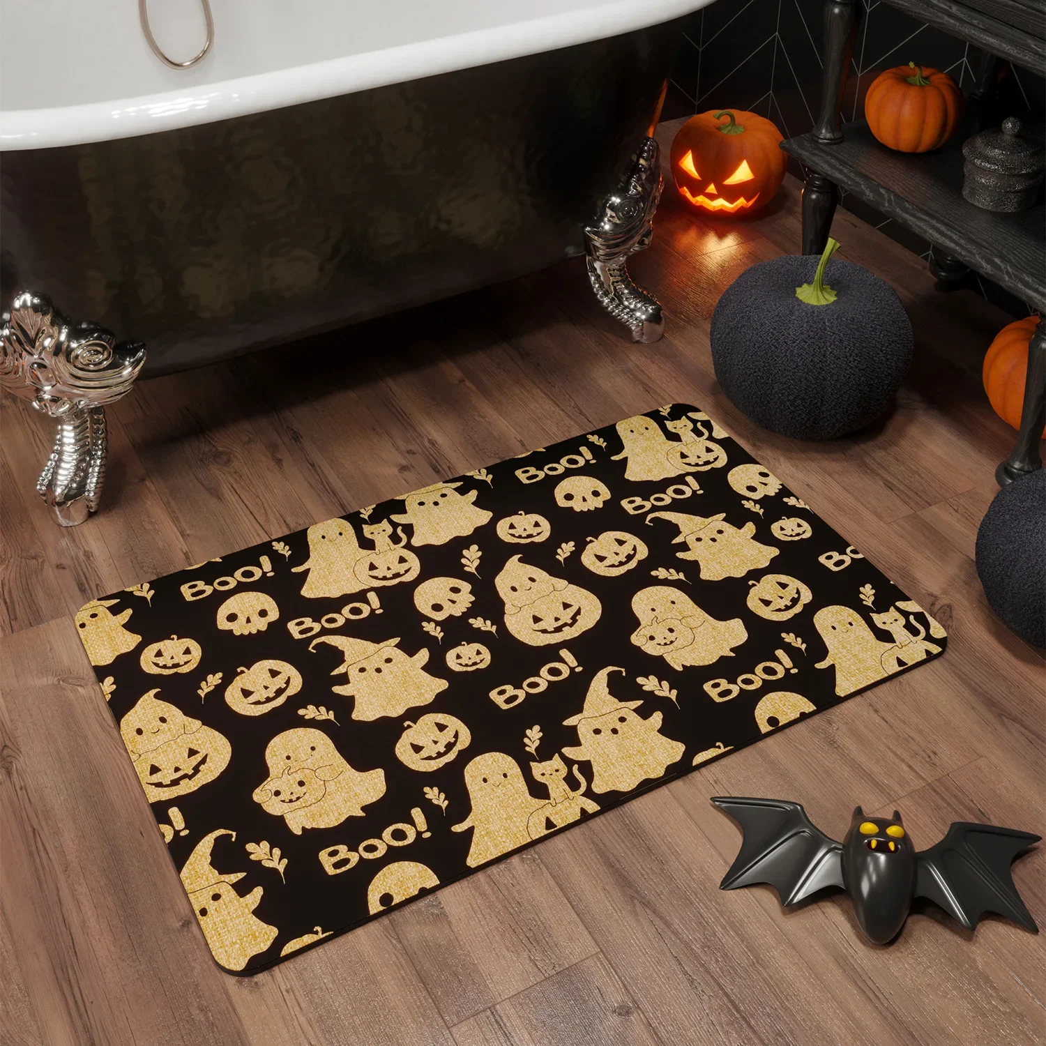 Halloween Geist bat matt Teppich weiche Kieselgur Super saugfähig schnell trocknende rutsch feste Gummi boden Teppiche: Gelb / 500MMx800MM