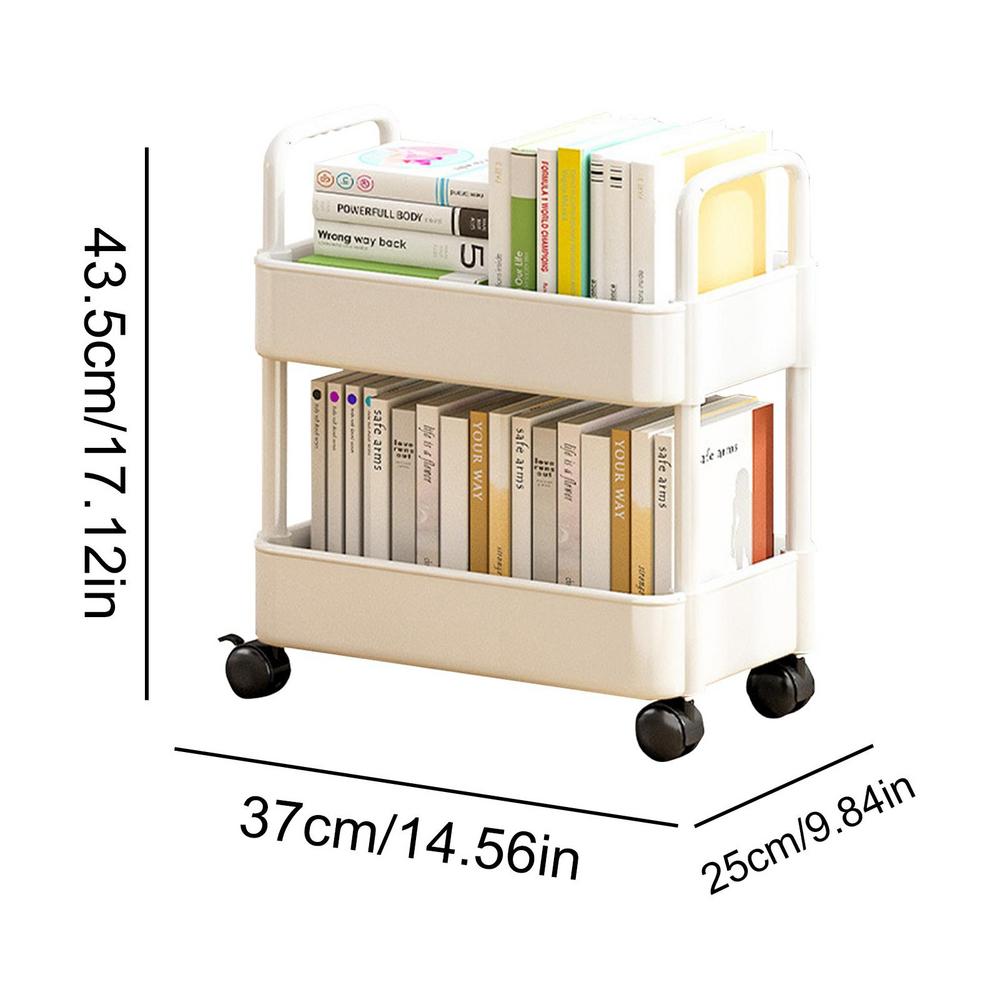 Estante de pie, organizador de libros de 2 niveles, estantería móvil multifuncional, carrito, estante de almacenamiento de aperitivos, carrito de estantería portátil: Blanco