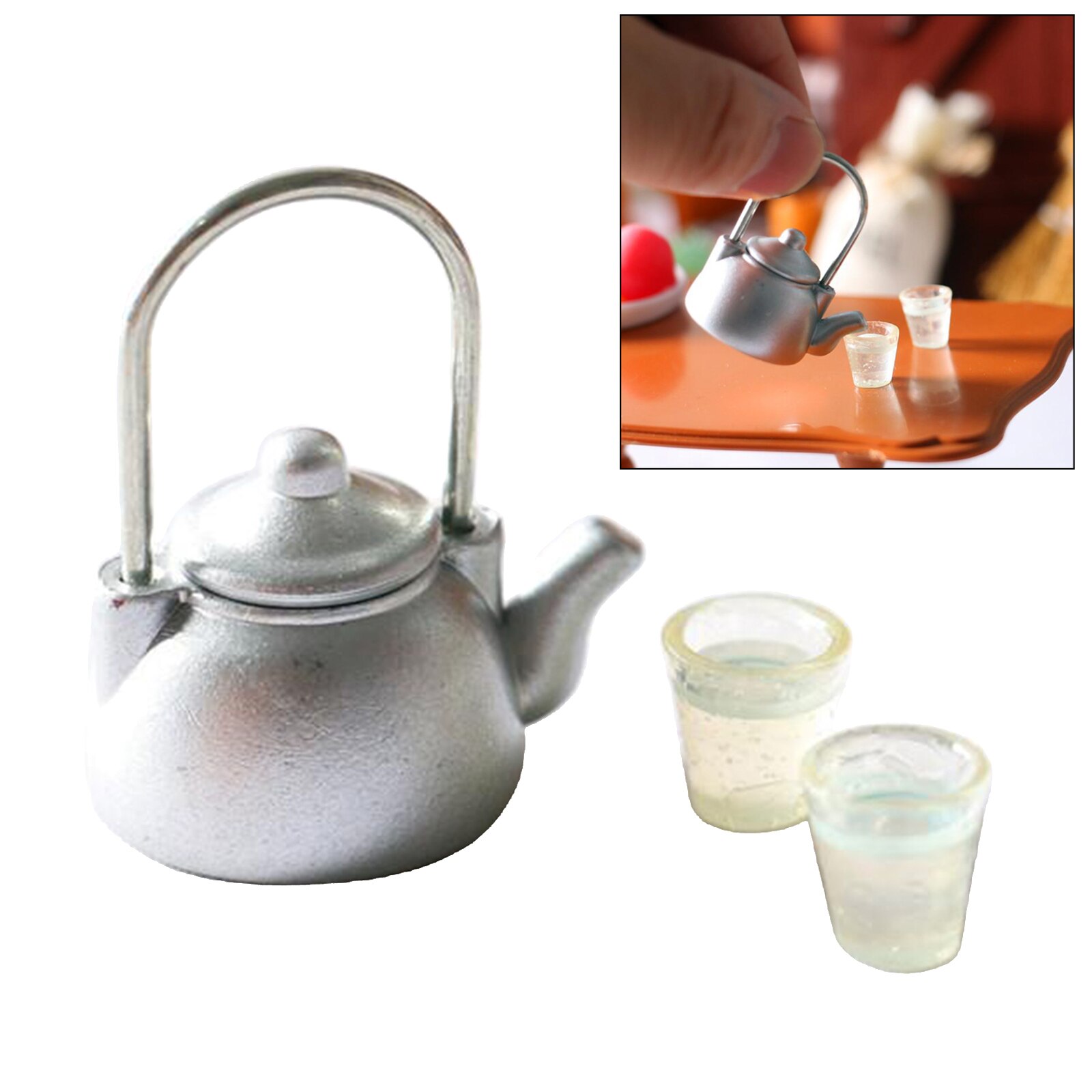 1:12 Schaal Keuken Poppenhuis Ketel W/Cups Poppenhuis Decoratie Voor Jongens