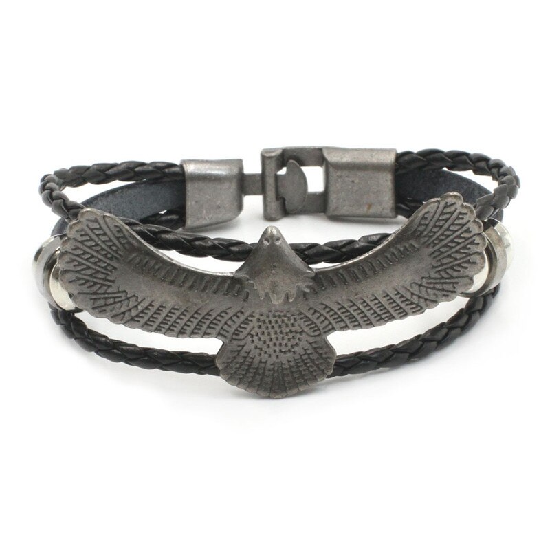 Bracciale da uomo moda retrò in pelle moto multistrato bracciale intrecciato a mano bracciale in acciaio inossidabile regalo per fidanzato: Eagle 3