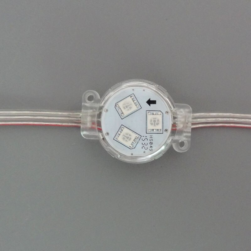 20pcs/string 30mm 12V WS2811 LED addressable rgb full color pixel module;IP68;clear cover;0.72W;clear wire