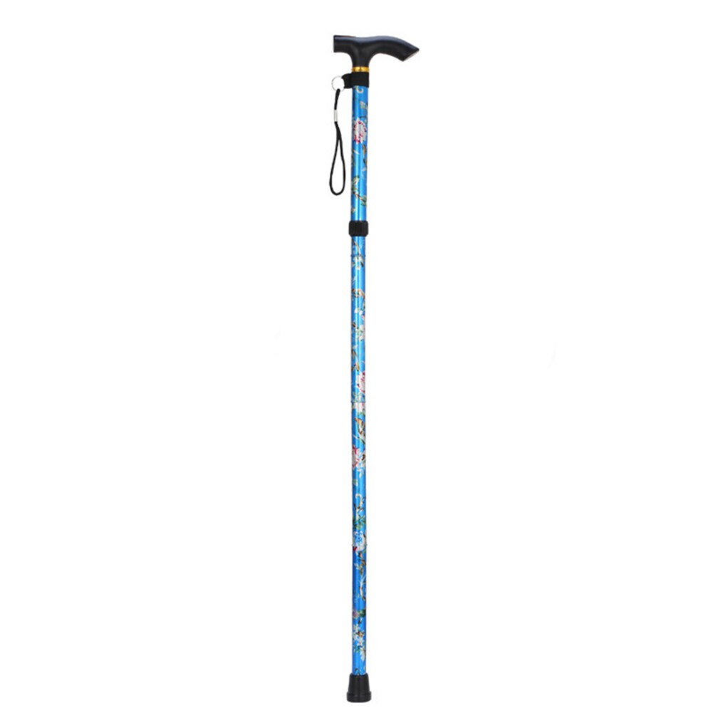 Aluminum alloy mountaineering stick folding telescopic five legged walking stick portable walking stick light walking stick: blue