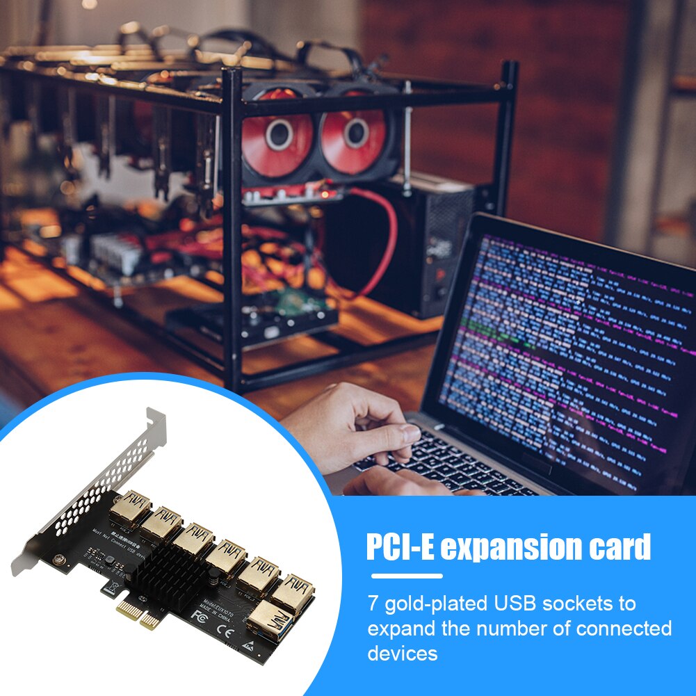 Gold PCI Express Multiplier Riser PCIE 1 To 7 Port USB 3.0 PCI Express 1X 4X 8X 16X Extender Riser For Video Card Miner Mining