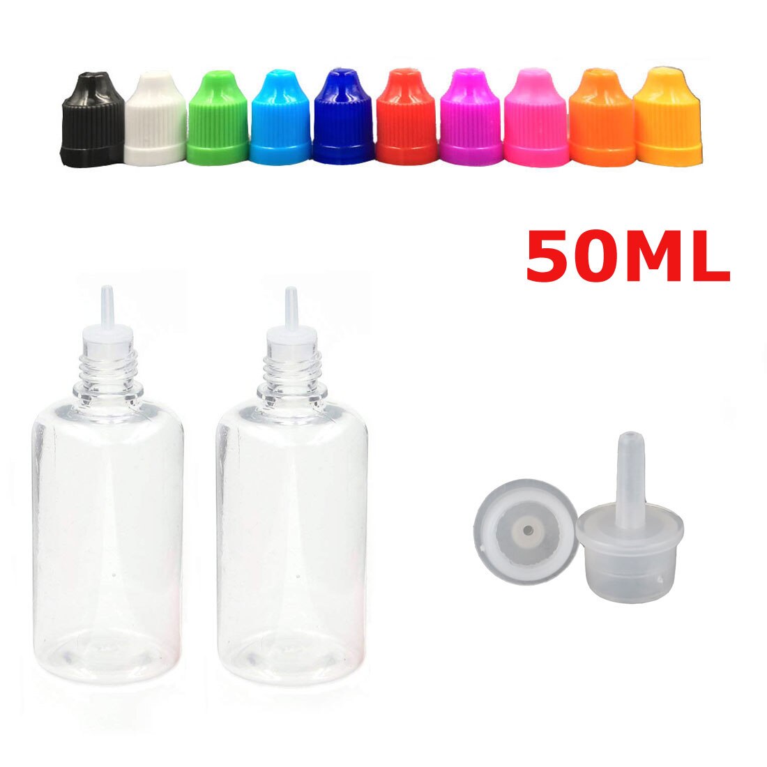 100 Stuks 3 Ml-100 Ml Pet Clear Dropper Flessen Lege Plastic Sap Eye Liquid Hervulbare Transparante Container Met caps Dropper Tip: 50ML x 100PCS