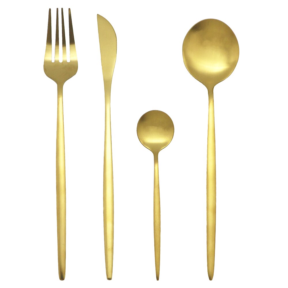 16 stk sort service bestiksæt kniv te middagsske gaffel guld rustfrit stål køkkenbestik servisesæt: 4 sæt / Guld