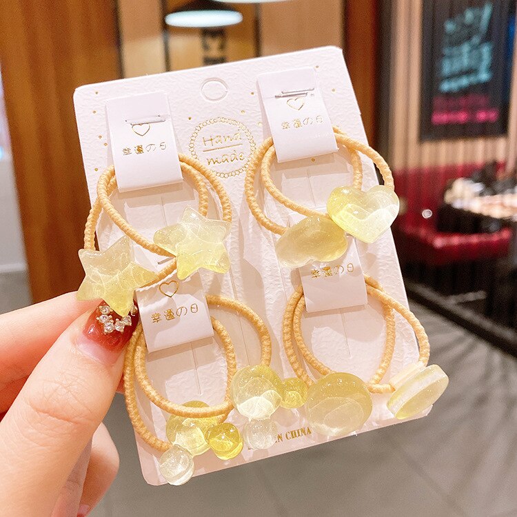 Children Hair Band Transparent Jelly Color Love Five-pointed Star Hair Band Girls for Tying Hair Hairband Headband Baby Hair Acc: Bright Yellow