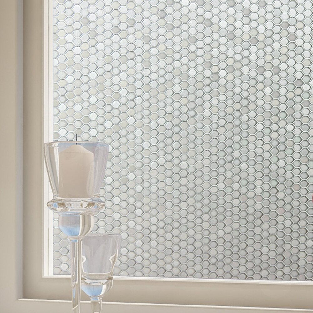 Sunice 92 x 50cm hvid frostet dekorativ vinduesfilm statisk klæbende glas klistermærke privatlivsfilm til hjemmebadeværelse