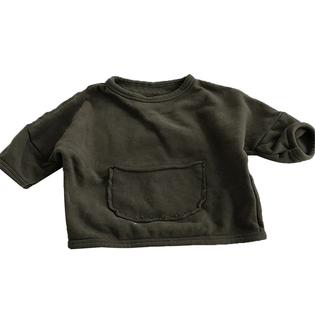 2-7Y Kids Baby Meisjes Jongens Sweatshirt Tops Solid Lange Mouwen Trui Pocket Warme Katoen Herfst Outfits 4 Kleuren: green / 5T