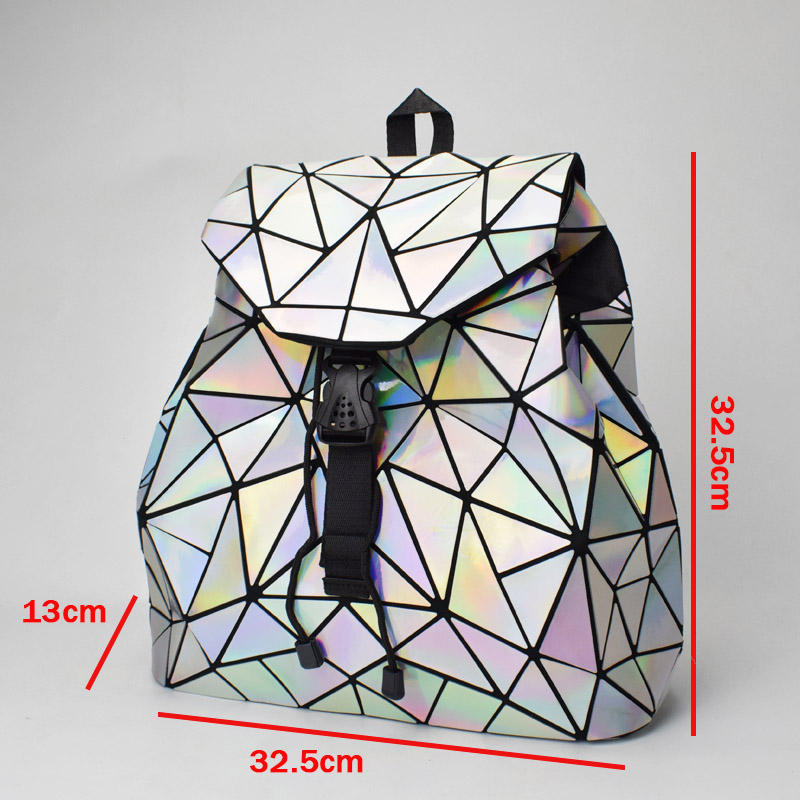 Neue Leucht Frauen Rucksack Schule Hologramm Geometrische Falten Schüler Schule Taschen Für Teenager Mädchen holographische Sack a dos