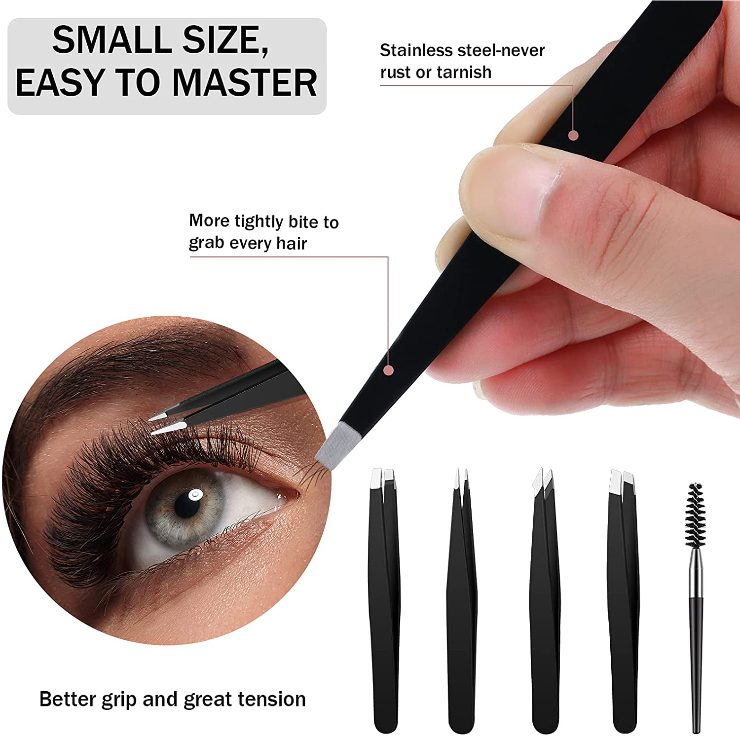 Juego de pinzas para cejas con tijeras curvadas, cepillo para pestañas, eliminación de vello de cejas y barba, pinzas extractoras de pelos faciales, 6 uds.