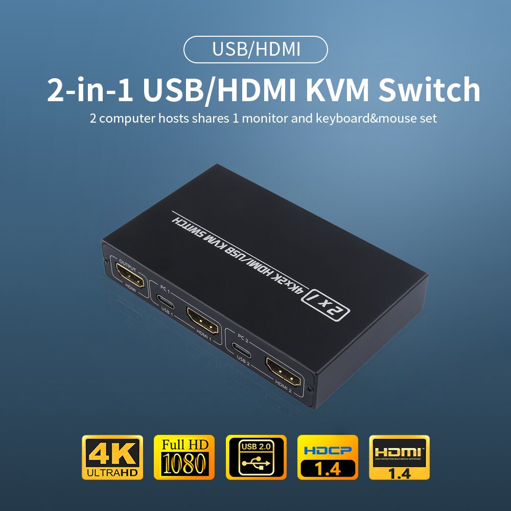 AIMOS AM-KVM 201CL 2-in-1 HDMI-compatible/USB KVM Switch Support HD 2K*4K 2 Hosts Share 1 Monitor/Keyboard&amp; Mouse Set KVM Switch: AM-KVM 201CL