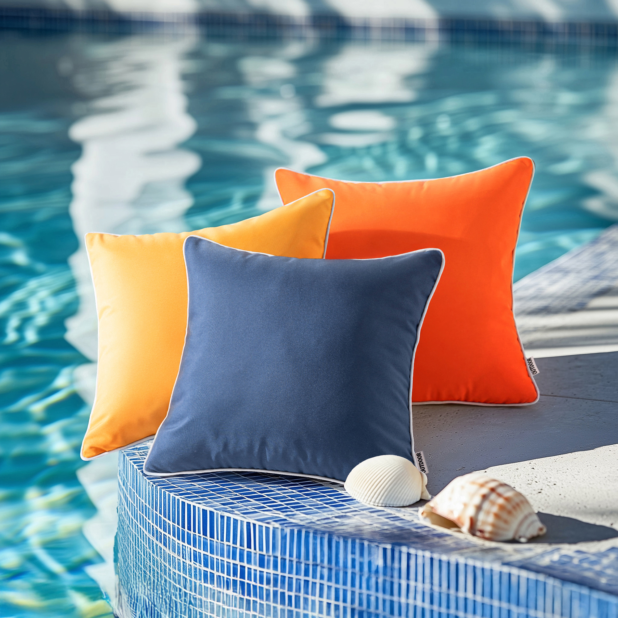Set of 2 Outdoor Waterproof Pillow Covers 18x18, White Cushion Covers with Solid Piping, Decorative Throw Covers for Patio, Garden, Sofa or Home, No Inserts Included
