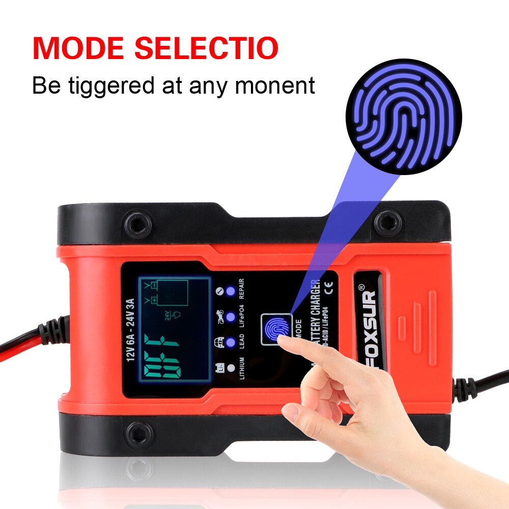 LEEPEE – chargeur Intelligent de batterie de voiture 12V-24V, 6a, entretien et désulfatage d'impulsions, pour batterie au plomb, Agm Gel