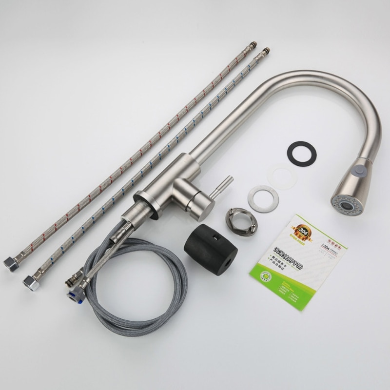 1/2" Stainless Steel Kitchen Sink Faucets with Pull Down Sprayer Deck Mount R9UD