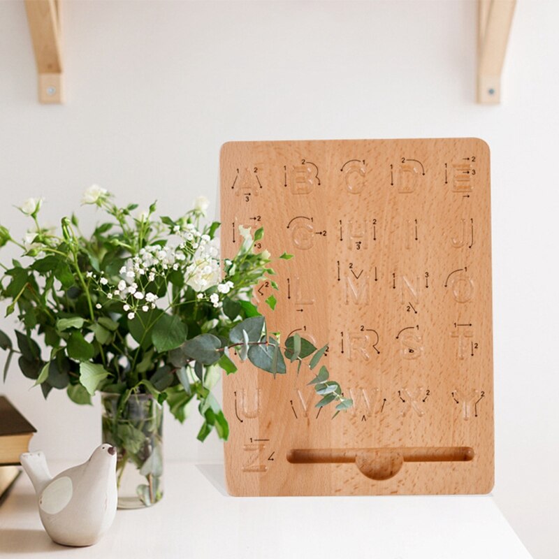 Holzbuchstaben-übungsbrett, doppelseitig, alphabet-nachzeichnungswerkzeug, abc-lernmaterial für vorschulkinder