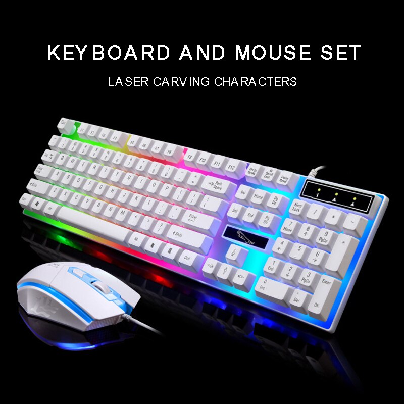 PC Rainbow Colorful LED Illuminated Backlit Gamer USB Wired Gaming Keyboard Mouse Set RGB LED for PC Laptop PS4 Slim Xbox One