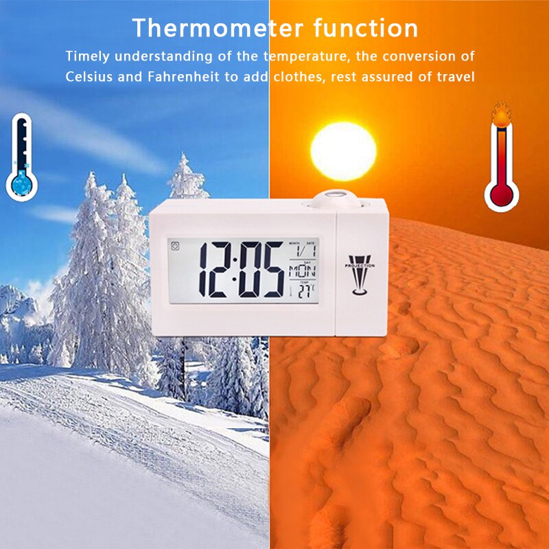 Digital LCD Wecker Zeit Projektion Decke Display Snooze Schreibtisch Tisch Uhr Temperatur Thermometer USB Wohnkultur