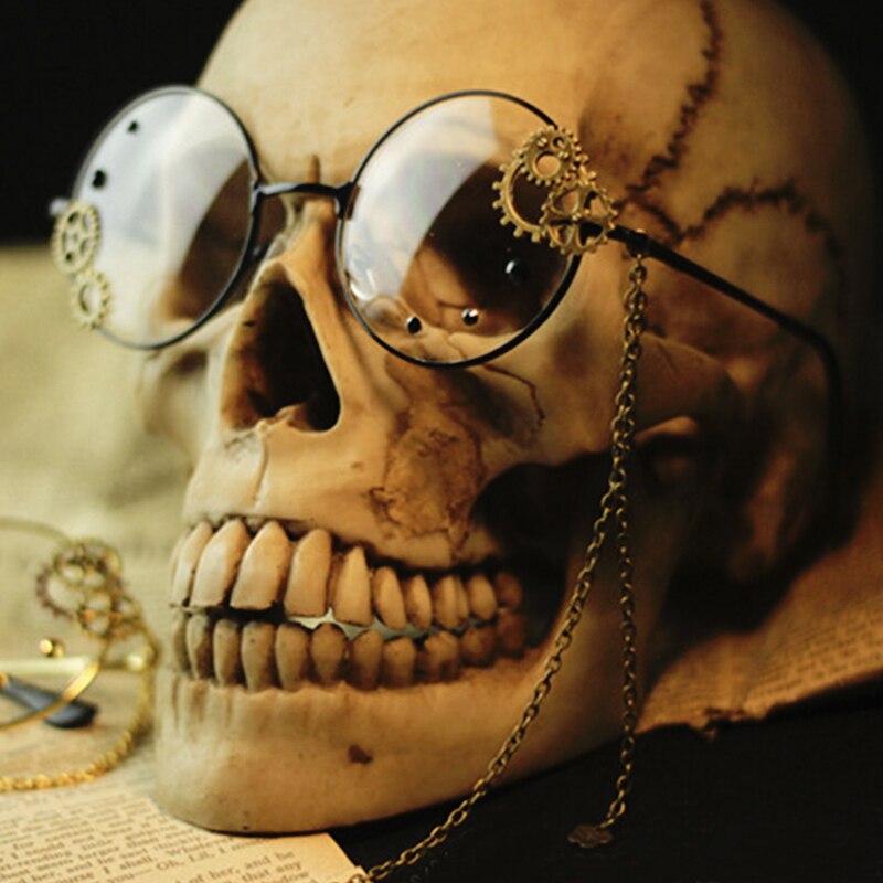 Gafas de Cosplay Steampunk para niñas, lentes con montura óptica, engranaje de Metal con cadena, Retro, Lolita: Black frame