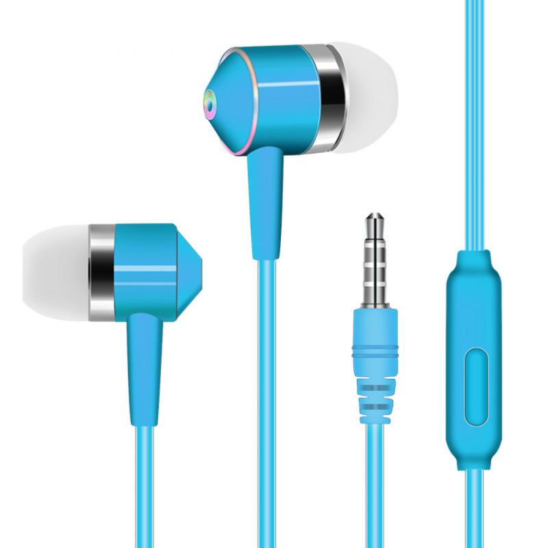 In-ear Mobile Phone Headset Line Control Subwoofer With Wheat Earphones Universal Mobile Phone Headset Accessories: Blue