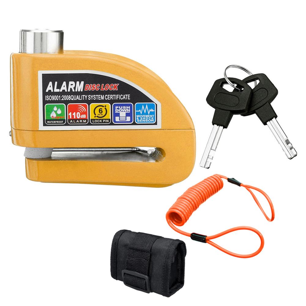 2m/6ft Metal Motorcycle Scooter Security Anti-theft Wheel Disc Brake Lock Alarm Kit Reminder Cable Alarm Lock Bike Brake Bag: I