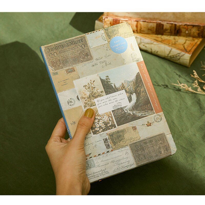 A5 European Retro Style Color Page Diary Personality Illustration Kraft paper Notebook Old Stamp Style Notebook
