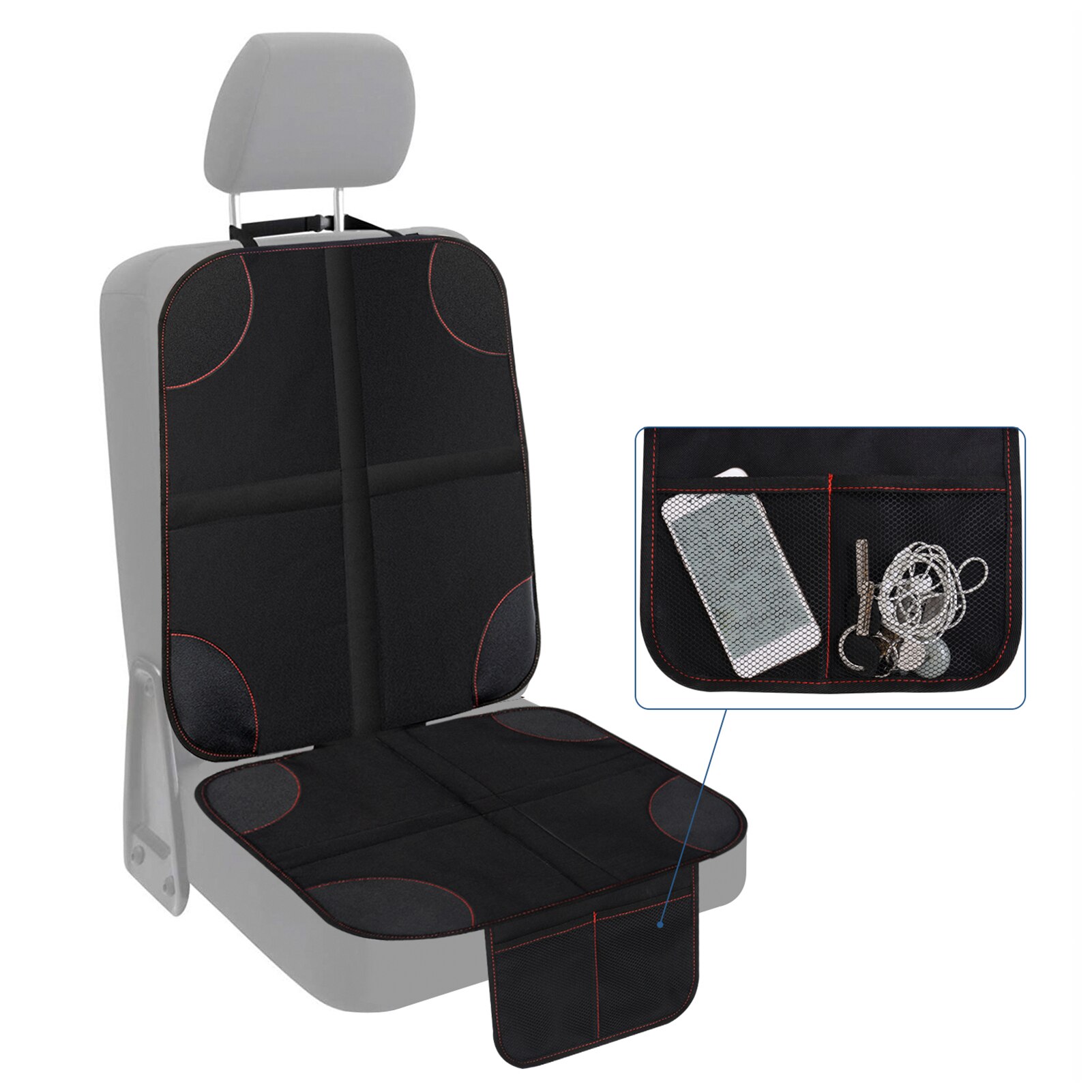 2pcs Car Seat Protector Car Back Seats Protective Mat Protection Pads for Child Car Seats Durable Anti-slip with 2 Mesh Pockets