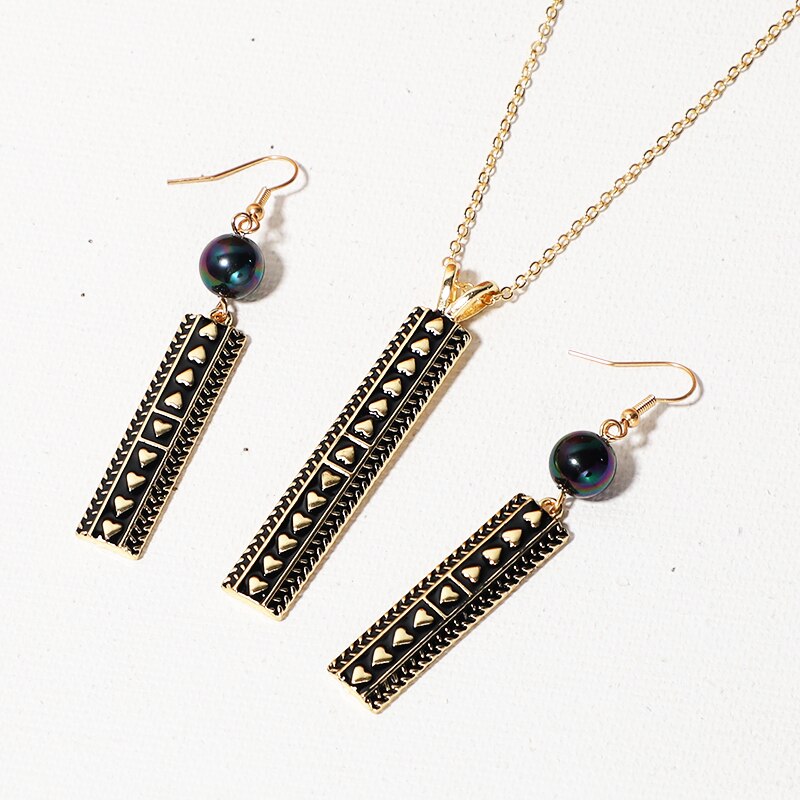 KOMi Polynesian Hawaiian Samoa Marshall Style Glass Bead Pearl Hollow Cross Heart Flower Charm Necklace Earrings Jewelry Set