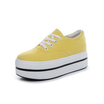 Chunky sneakers dam vår sommar andas canvas skor dam sneakers högklackat kvinna platåskor kvinnlig sko: Gul / 39