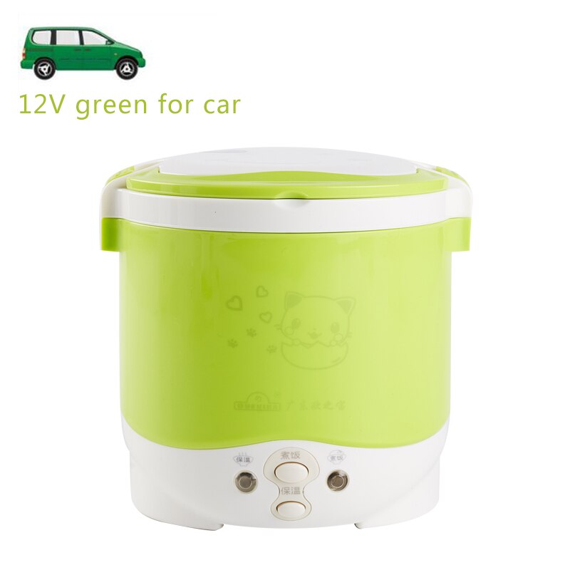 Cuiseur de riz 1l, utilisé dans la maison, 110v à 220v ou voiture 12v à 24v, suffisant pour deux personnes avec des Instructions en anglais: 12V green for car