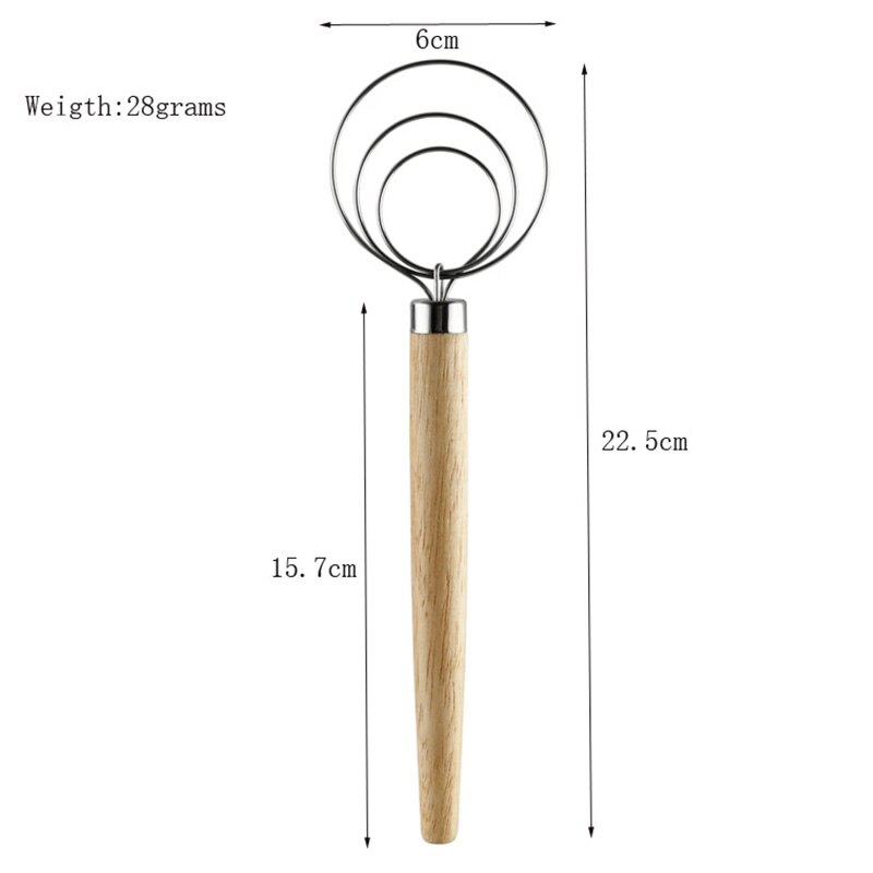 Batidor de huevos, agitador de bobina de harina, batidor danés, palo de madera de roble, manejo de la licuadora de cocina, batidor de huevos, herramientas manuales, utensilio mezclador de crema de huevo