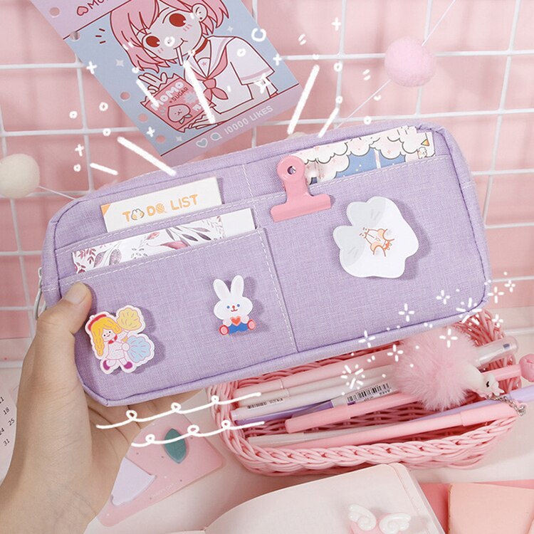 Kawaii Pencil Cases Stationery Pencil Case Large Capacity Pen Case For Girls Retro Trousse Scolaire School Supplies Pencilcase: B Purple