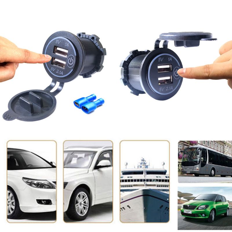 Waterdichte 12V 24V Dual USB LED Car Charger Met Touch AAN UIT Schakelaar Kabel Voor Auto Boot marine Truck Motorfiets Camper Veh