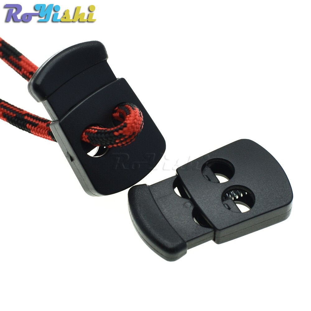 20pcs/pack 2 Holes Cord Lock Toggle Stopper Plastic Toggle Clip Black 30mm*18mm*5.5mm